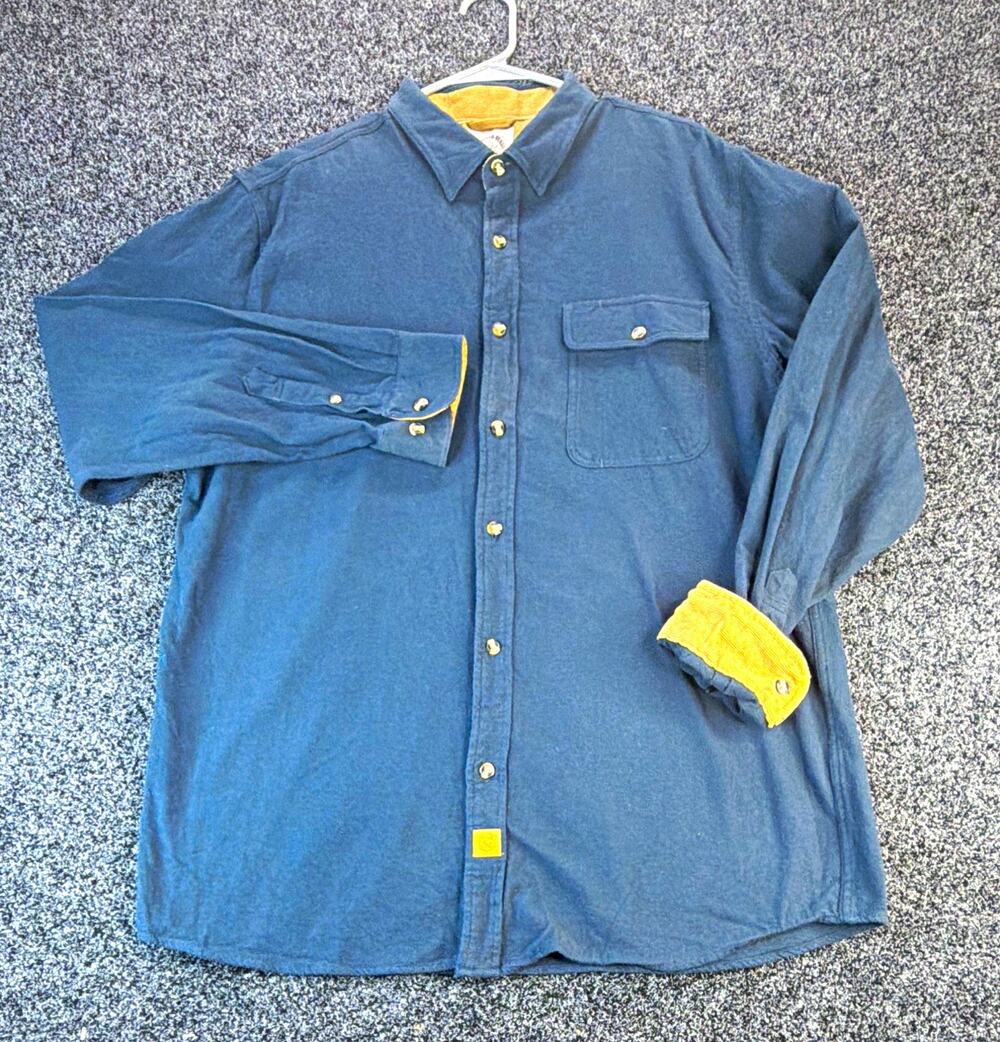 Customized Version Men's XLT Blue Solid Cotton Flannel L/S Button-Up Pockets